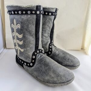 YIN Mekong Pull-On Boots Terranova Nero Grey Gem Stud Rubber Sole RARE Sz 40